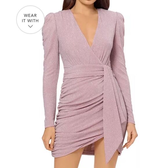 Aqua Metallic Faux Wrap Dress - Picture 3 of 6